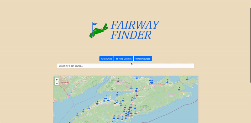 A dynamic demonstration of Fairway Finder in action, mapping golf courses in Nova Scotia