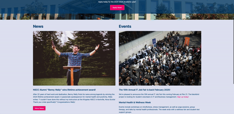 A modern, reimagined NSCC home page with dynamic visuals and intuitive navigation